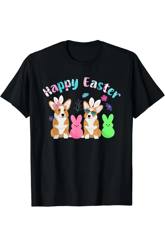 Happy Easter Funny Bunny Corgi Dog Lover Puppy Holiday Unisex T-Shirt, up to Size 5XL