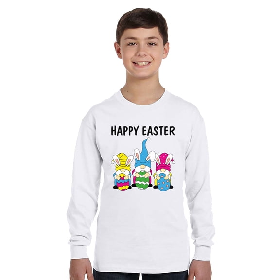 Happy Easter Funny Bunny Long Sleeve Shirts for Kids - Youth XS S M L XL - Happy Easter Holiday Christian Tee for Boys for Girls