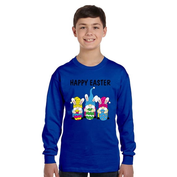 Happy Easter Funny Bunny Long Sleeve Shirts for Kids - Youth XS S M L XL - Happy Easter Holiday Christian Tee for Boys for Girls
