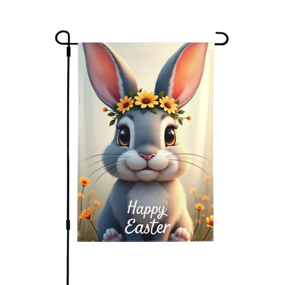 Happy Easter Garden Flag 12.5x18 Inch Vertical Double Sided Spring Floral Bunny Rabbit Small Burlap Flag Holiday Yard Home Outdoor Decoration 1 Flag