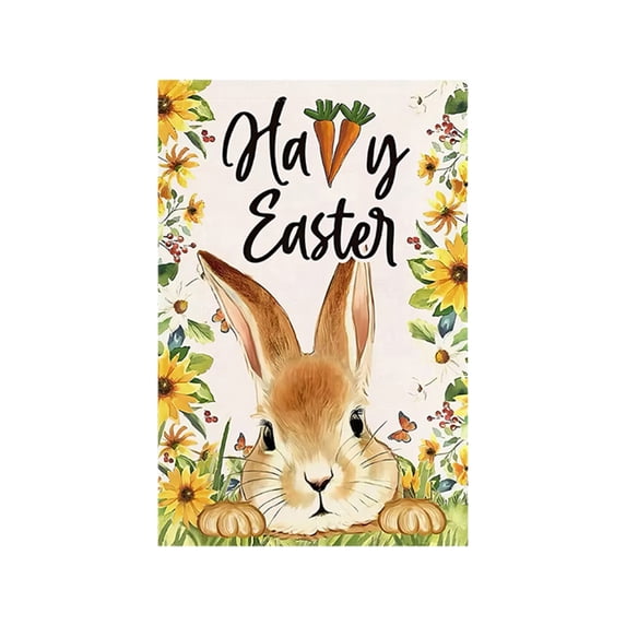 Happy Easter Garden Flag 12x18 Inch Cross Rbbit Double Sided Burlap Yard Flags Farmhouse Holiday Outdoor Decor (A)