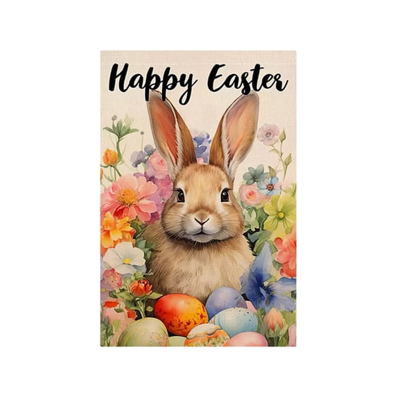 Happy Easter Garden Flag 12x18 Inch Cross Rbbit Double Sided Burlap Yard Flags Farmhouse Holiday Outdoor Decor (B)