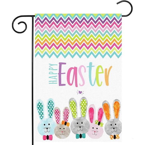Happy Easter Garden Flag Bunny 12x18 Inch Double Sided Outside Burlap Easter Rabbit Spring Small Outdoor Yard Flags Porch Home Holiday Decoration