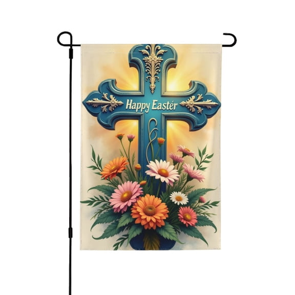 Happy Easter Garden Flag Religious Cross Christian Flower Burlap Double Sided Vertical Holiday Spring Lawn Yard Outdoor Decorations 12.5 X 18 Inch 1 Flag
