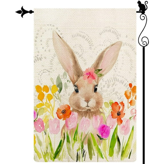 Happy Easter Garden Flag Spring Rabbit Vertical Double Sided Rustic Farmland Burlap Yard Lawn Outdoor Decor 12.5x18