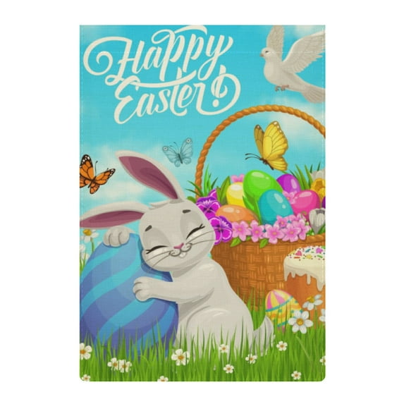 Happy Easter Garden Flags For Outside, Double Sided Linen Spring Summer Yard Flag, Rustic Garden Sign Banner For Outdoor Decor