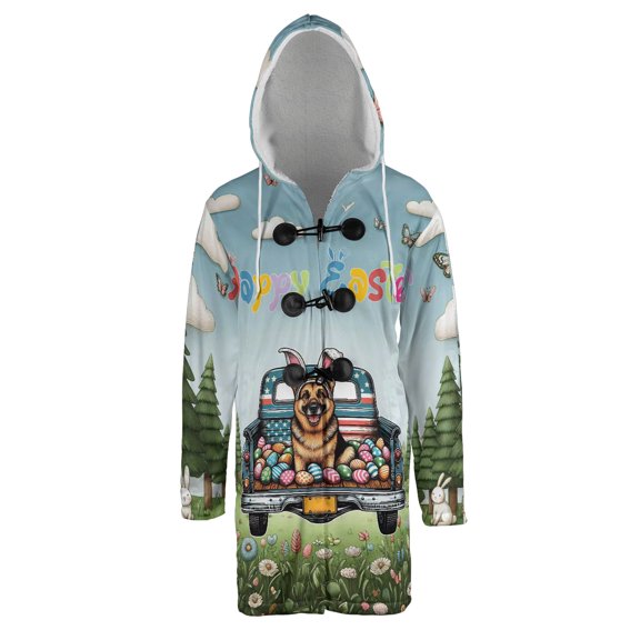 Happy Easter German Shepherd American Flag Truck Bunny Ears All Over Print 3D Hooded Duffle Toggle Coat Alsatian Dog Lover Gifts - 03001