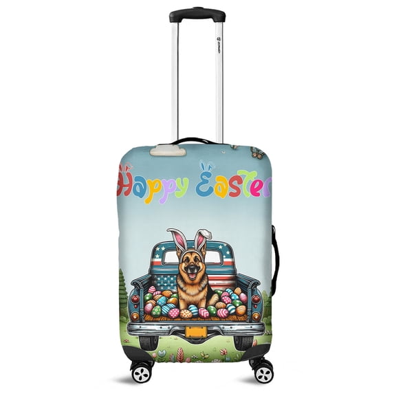 Happy Easter German Shepherd American Flag Truck Bunny Ears Travel Luggage Cover Alsatian Dog Lover Gifts Suitcase Dust Protective Decor - 03001