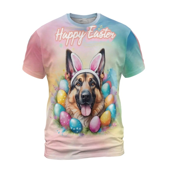 Happy Easter German Shepherd with Bunny Ear Headband and Flowers All Over Print 3D Shirt Unisex Merch Alsatian Dog Lover Gifts - 13001