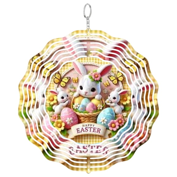 Happy Easter Gingham Yellow 3D Wind Spinner Stainless Steel Holiday Decor