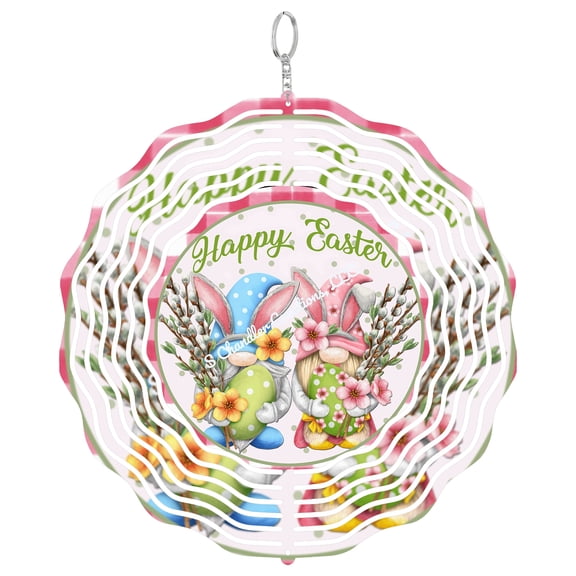 Happy Easter Gnome Spring 3D Wind Spinner, Holiday Fantasy Kinetic Art, Cute Garden Hanging Ornament