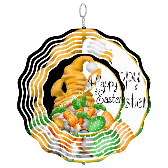 Happy Easter Gnome Spring 3D Wind Spinner, Holiday Fantasy Kinetic Sculpture, Cute Garden Hanging Decor
