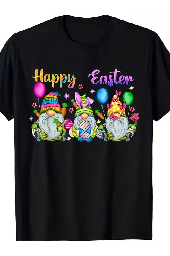 Happy Easter Gnomes T-Shirt, Cute Whimsical Colorful Spring Holiday Graphic Tee, Festive Celebration Apparel