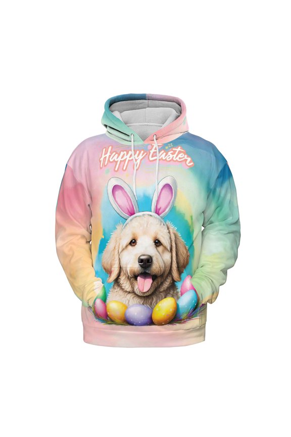Happy Easter Goldendoodle with Bunny Ear Headband and Flowers All Over Print 3D Hoodie Unisex Merch Hoodies Doodle Dog Lover Gifts Idea - 13001