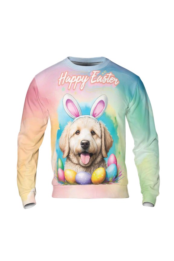 Happy Easter Goldendoodle with Bunny Ear Headband and Flowers All Over Print 3D Sweatshirt Unisex Merch Doodle Dog Lover Gifts Idea - 13001