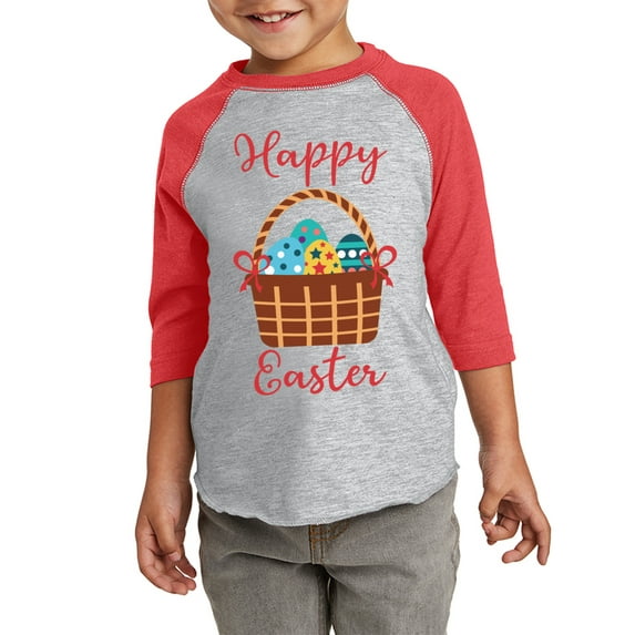 Happy Easter Graphic Toddler Raglan - Happy Easter Day Tshirt for Kids - Christian Shirt Gifts