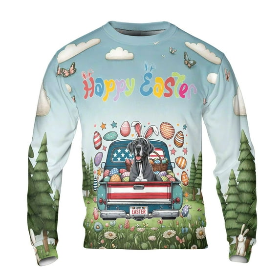 Happy Easter Great Dane American Flag Truck Bunny Ears All Over Print 3D Sweatshirt Unisex Merch Danes Dog Lover Gifts - 03001