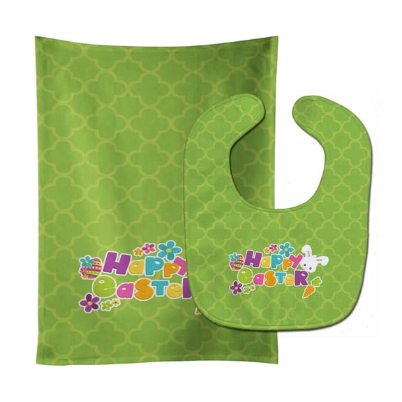 Happy Easter Green Quatrafoil Baby Bib and Burp Cloth