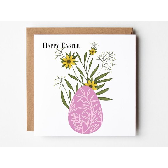 Happy Easter Greeting Card with Floral Design – Blank Inside – Perfect for Sending Easter Wishes to Family and Friends – Envelope Included
