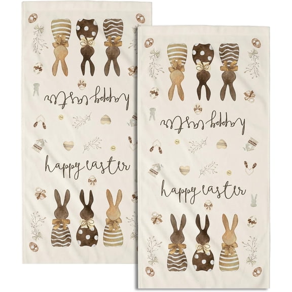 Happy Easter Hand Towels Rabbit Bunny Kitchen Towels Set of 2 Soft Absorbent Beige Easter Flowers Bath Towels 18x26 Inch Spring Holiday Dish Towels for Bathroom Kitchen Bar Tea Gym Spa Decor