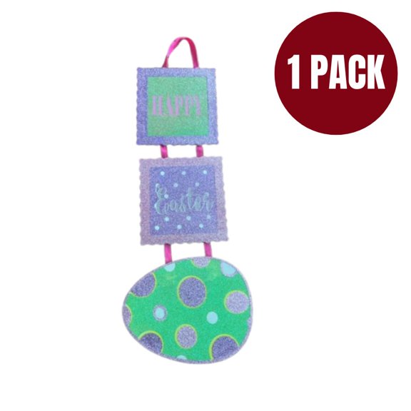 Happy Easter Hanging Sign Decoration, Colorful Easter Egg Door Wall Hanging Sign for Spring Home Decor, Front Door or Entryway Decoration (1 Pack)