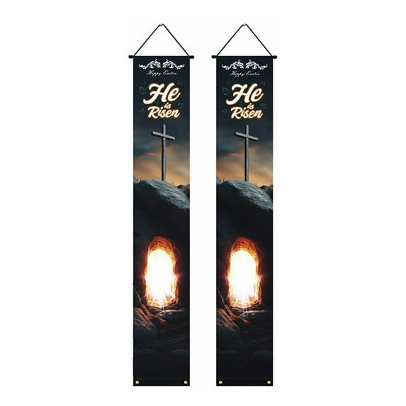 Happy Easter He Is Risen Porch Sign Banner Easter Party Hanging Banner Decorations for Home Wall Front Door Decor Easter Party Supplies 71x12in