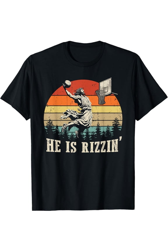 Happy Easter He is Rizzin Funny Jesus Christian Religious T-Shirt