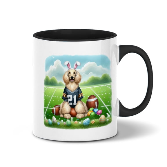 Happy Easter Hello Spring Afghan Hound Playing Football 11oz Accent Two-tone Mug Dog Lover Coffee Tea Cup - 13003