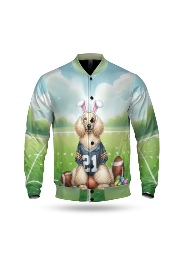 Happy Easter Hello Spring Afghan Hound Playing Football All Over Print 3D Baseball Jacket Dog Lover Bomber Jacket Softball - 13003