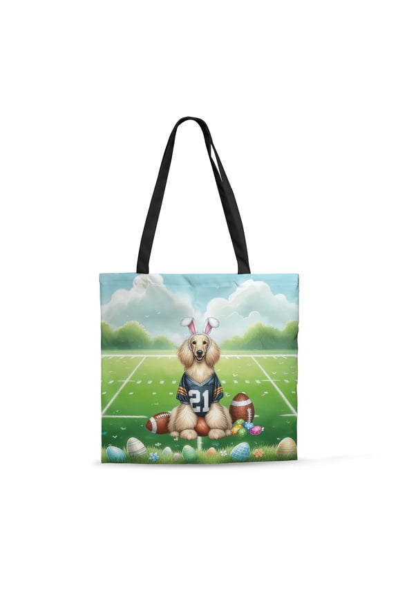 Happy Easter Hello Spring Afghan Hound Playing Football All Over Print 3D Canvas Tote Bag Dog Lover Reusable Handbag - 13003