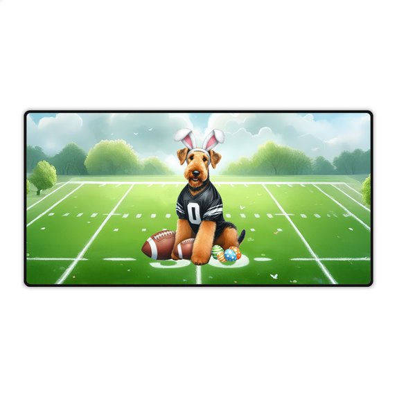 Happy Easter Hello Spring Airedale Terrier Playing Football Desk Mat Full Keyboard Mouse Pad Dale Waterside Dog Lover Large Mousepad - 13003