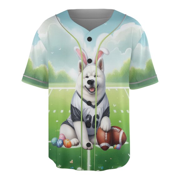 Happy Easter Hello Spring Akita Playing Football All Over Print 3D Baseball Shirt Inu Dog Lover Softball Sport - 13003