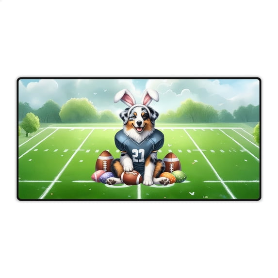 Happy Easter Hello Spring Australian Shepherd Playing Football Desk Mat Full Keyboard Mouse Pad Aussie Dog Lover Gifts Large Mousepad - 13003