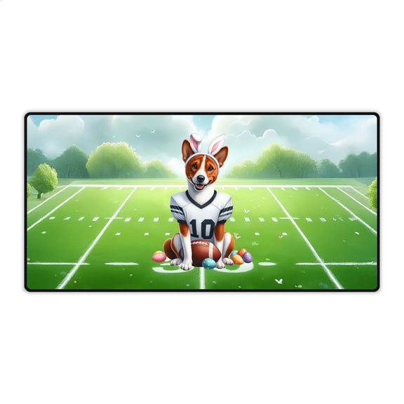 Happy Easter Hello Spring Basenji Playing Football Desk Mat Full Keyboard Mouse Pad African Barkless Dog Lover Large Mousepad - 13003