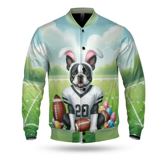 Happy Easter Hello Spring Boston Terrier Playing Football All Over Print 3D Baseball Jacket Gentleman Dog Lover Gifts Bomber Jacket Softball - 13003