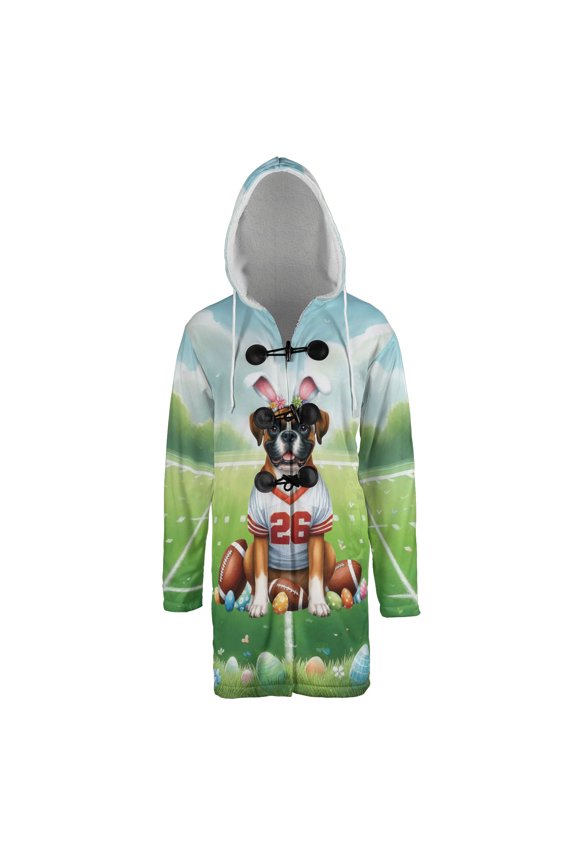 Happy Easter Hello Spring Boxer Playing Football All Over Print 3D Hooded Duffle Toggle Coat Boxers Dog Lover Gifts Idea - 13003
