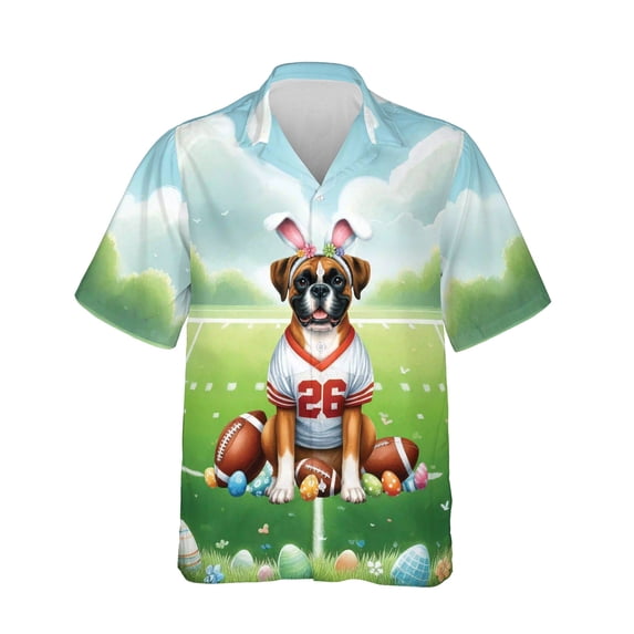 Happy Easter Hello Spring Boxer Playing Football Hawaiian Shirt Breathable Summer Unisex Merch Boxers Dog Lover Gifts Idea - 13003