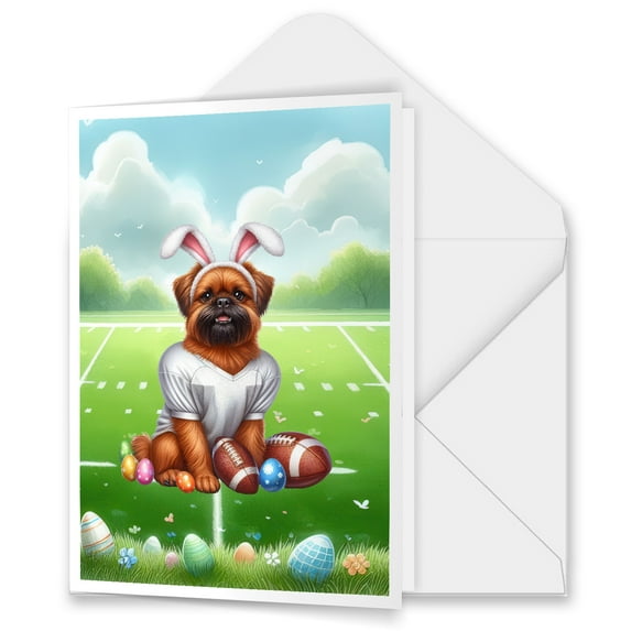 Happy Easter Hello Spring Brussels Griffon Playing Football 5x7in Folded Greeting Card Griff Dog Lover Single Note Card with Envelope - 13003