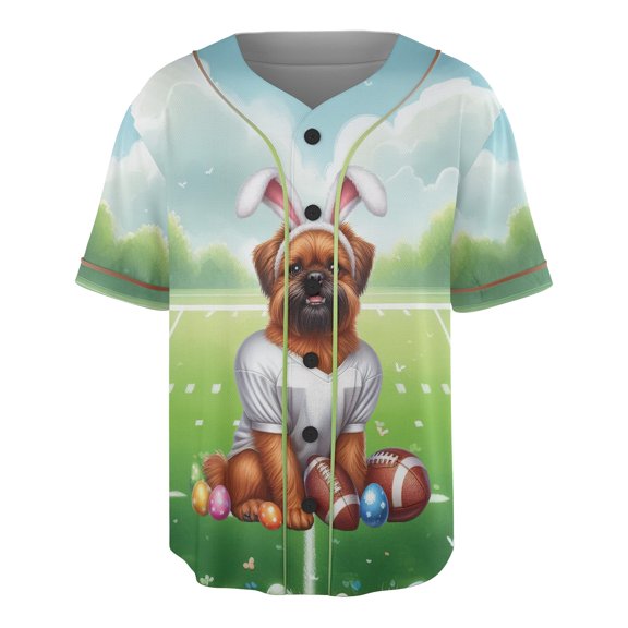 Happy Easter Hello Spring Brussels Griffon Playing Football All Over Print 3D Baseball Shirt Griff Dog Lover Softball Sport - 13003