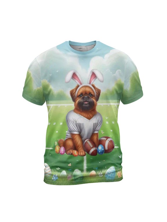 Happy Easter Hello Spring Brussels Griffon Playing Football All Over Print 3D Shirt Unisex Merch Griff Dog Lover - 13003