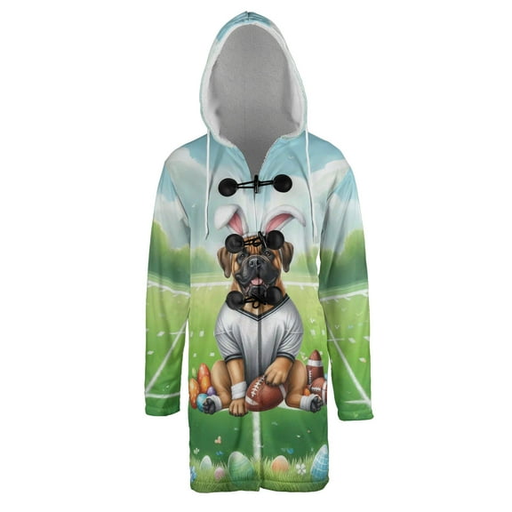 Happy Easter Hello Spring Bullmastiff Playing Football All Over Print 3D Hooded Duffle Toggle Coat Dog Lover - 13003