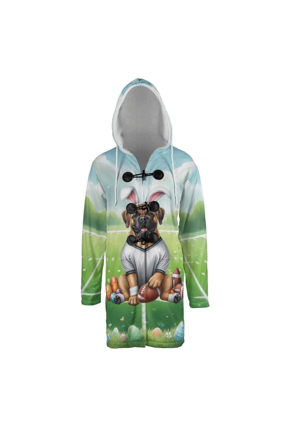 Happy Easter Hello Spring Bullmastiff Playing Football All Over Print 3D Hooded Duffle Toggle Coat Dog Lover - 13003