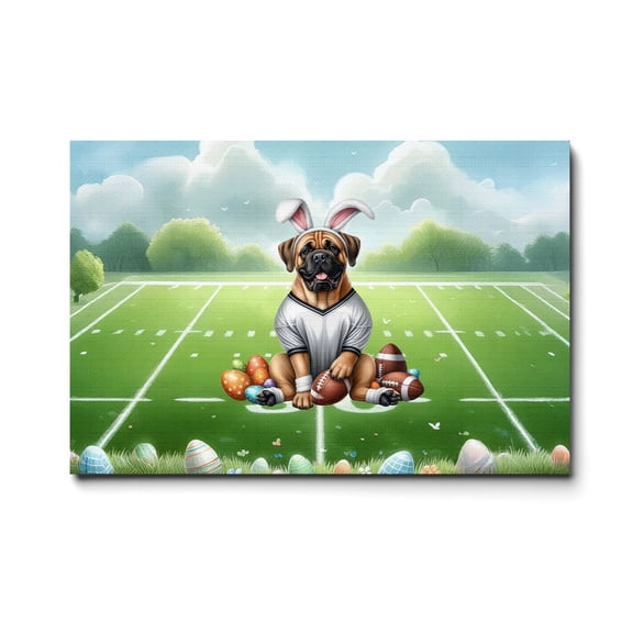 Happy Easter Hello Spring Bullmastiff Playing Football Horizontal Matte Canvas Poster Dog Lover Wall Art Home Decor - 13003