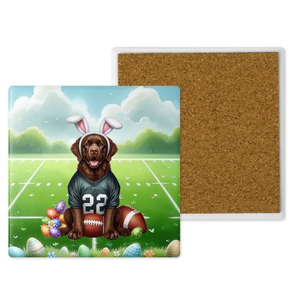 Happy Easter Hello Spring Chesapeake Bay Retriever Playing Football Set of 4 Stone Coasters Chessie Dog Lover 4x4in Absorbent Soapstone Coaster - 13003