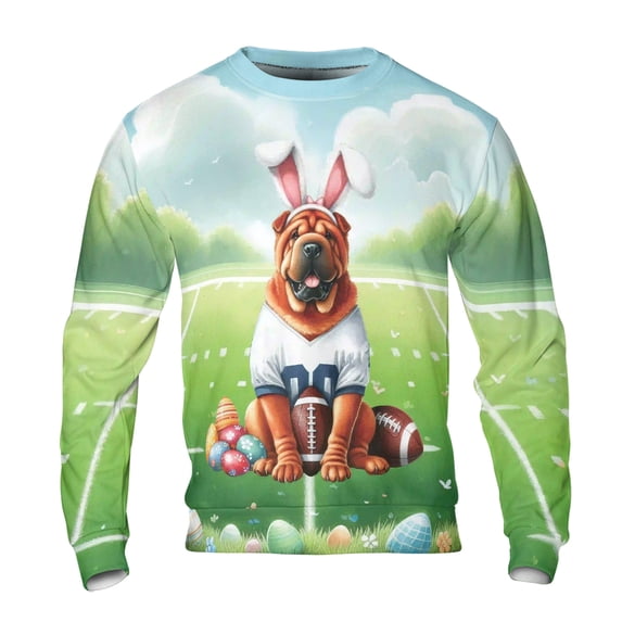 Happy Easter Hello Spring Chinese Shar-Pei Playing Football All Over Print 3D Sweatshirt Unisex Merch Dog Lover - 13003