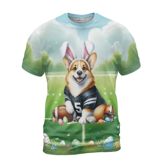 Happy Easter Hello Spring Corgi Playing Football All Over Print 3D Shirt Unisex Merch Welsh Corgi Dog Lover Gifts Idea - 13003