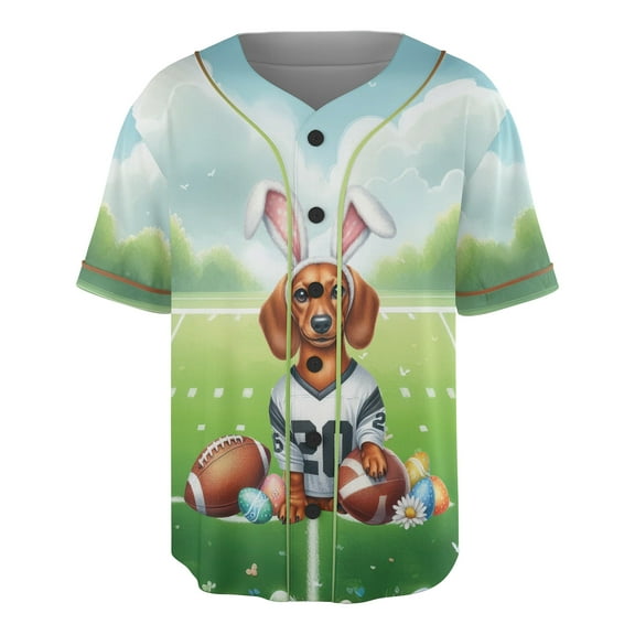 Happy Easter Hello Spring Dachshund Playing Football All Over Print 3D Baseball Shirt Wiener Dog Lover Gifts Idea Softball Sport - 13003