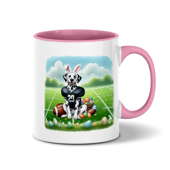 Happy Easter Hello Spring Dalmatian Playing Football 11oz Accent Two-tone Mug Dog Lover Coffee Tea Cup - 13003
