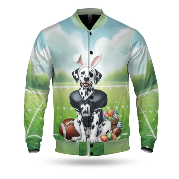 Happy Easter Hello Spring Dalmatian Playing Football All Over Print 3D Baseball Jacket Dog Lover Bomber Jacket Softball - 13003