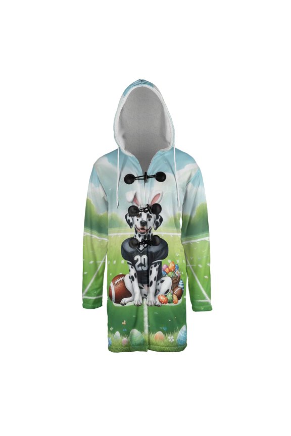 Happy Easter Hello Spring Dalmatian Playing Football All Over Print 3D Hooded Duffle Toggle Coat Dog Lover - 13003